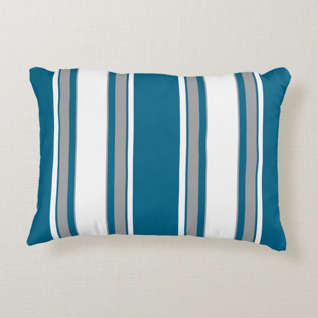 Coussins Décoratifs Rayures Bleu-vert, sarcelle, gris, blanc (Dos)