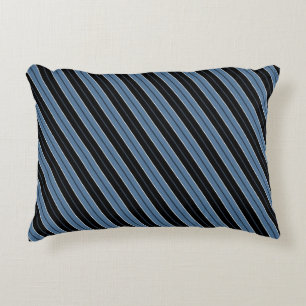 Coussins Décoratifs Rayures bleues noires et blanches en diagonale