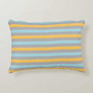 Coussins Décoratifs Rayures horizontales turquoise, grises et jaunes