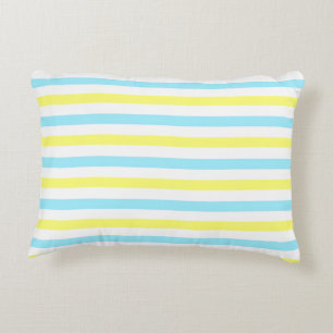 Coussins Décoratifs Rayures horizontales turquoise, jaune et blanc