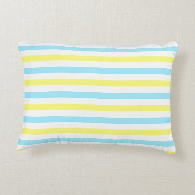 Coussins Décoratifs Rayures horizontales turquoise, jaune et blanc (Dos)