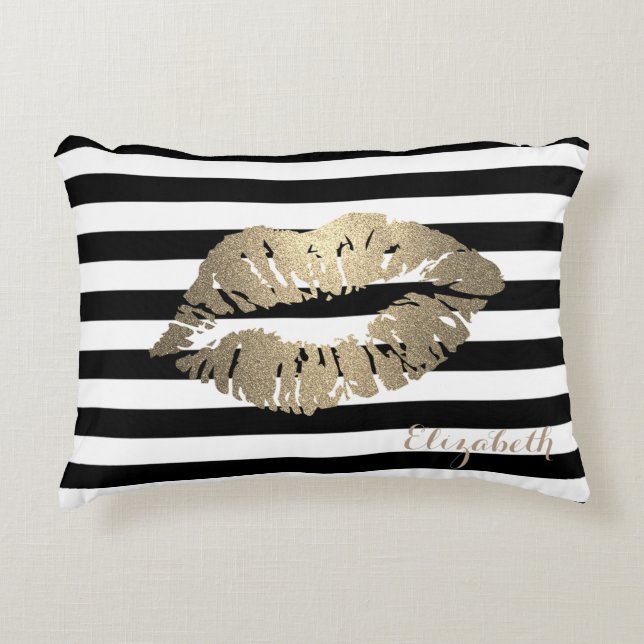 Coussins Décoratifs Rayures noires et blanches féminines ,Lèvres-Perso (Devant)