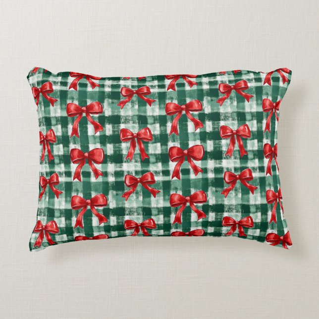 Coussins Décoratifs Red Bow Green Plaid Christmas (Devant)