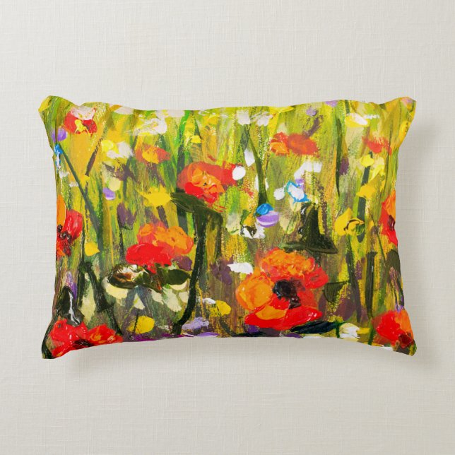 Coussins Décoratifs Red Poppies Champ peinture Abstraite (Devant)