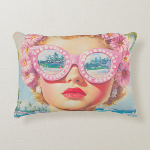 Coussins Décoratifs Retro Beach Girl avec lunettes de soleil florales