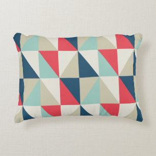 Coussins Décoratifs Rétro motif rouge et bleu géométrique de triangles