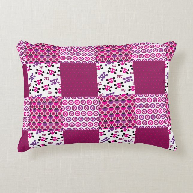 Coussins Décoratifs Rétro point de polka de crâne de fleur (Devant)