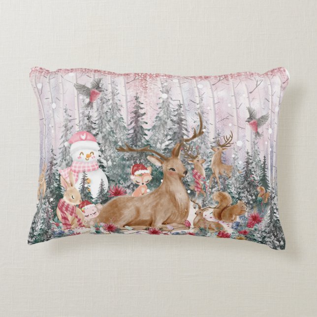 Coussins Décoratifs Rinder d'aquarelle rose, Snowman Joyeux Noël (Dos)