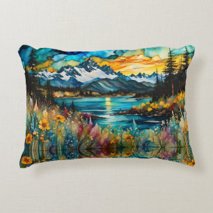 Coussins Décoratifs Rivière de la montagne et paysage Fleur sauvage