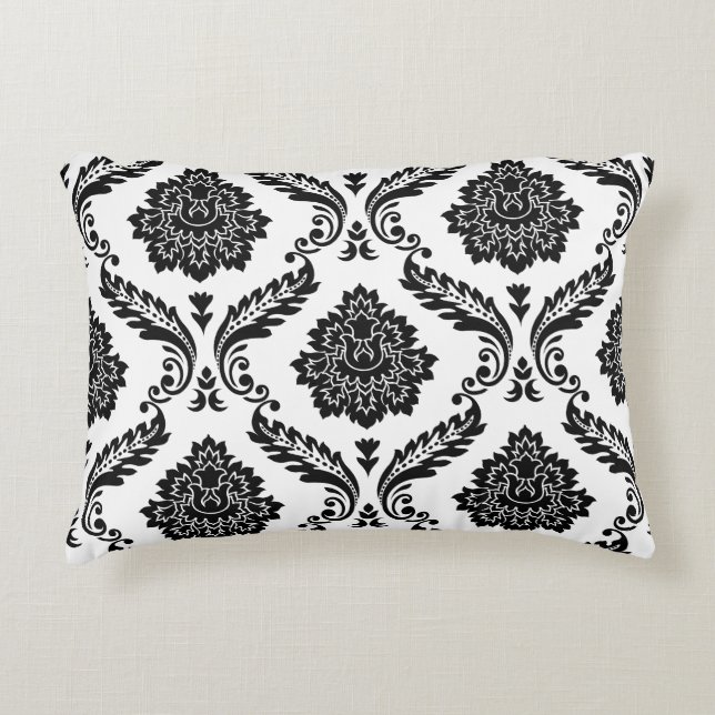 Coussins Décoratifs Rococo Damask Big Pattern Black on White (Devant)