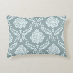 Coussins Décoratifs Rococo Damassé Grand Motif Bleu Canard Œuf+Turquoi