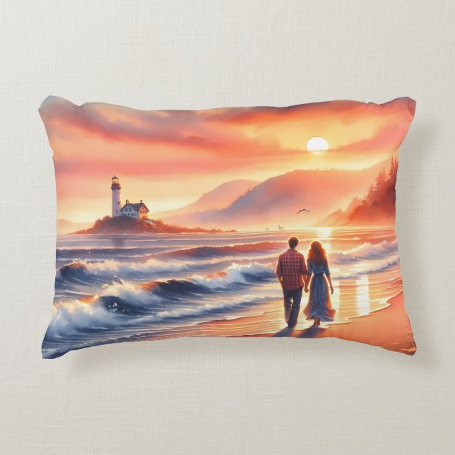 Coussins Décoratifs Romantic Coastal Sunset Lighthouse Walk (Devant)