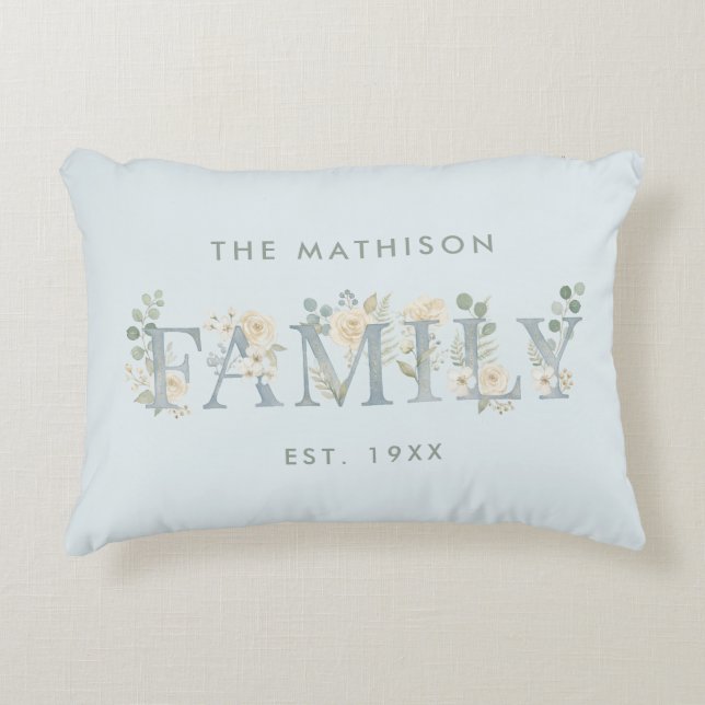 Coussins Décoratifs Romantic Dusty Blue Floral Family Monogram MH26 (Devant)