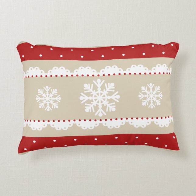 Coussins Décoratifs Romantique Noël Rouge Blanc Snowflakes Motif (Devant)