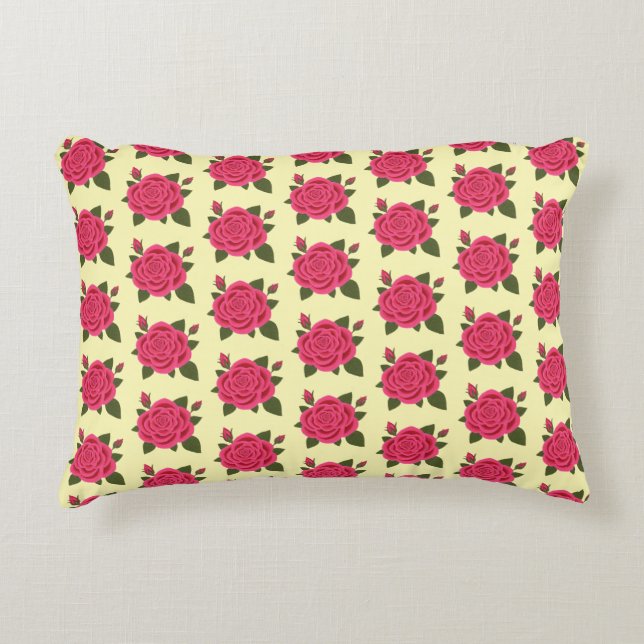 Coussins Décoratifs Rose avec boutons jaune pâle (Devant)