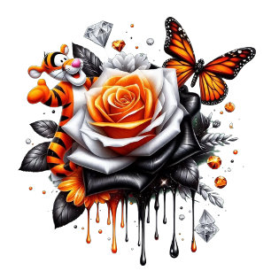 Coussins Décoratifs Rose blanche avec papillons monarques orange et co