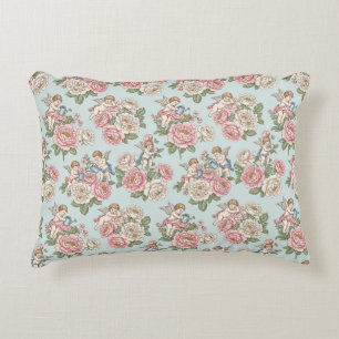 Coussins Décoratifs Rose de chérubin coquette bleu et rose vintage