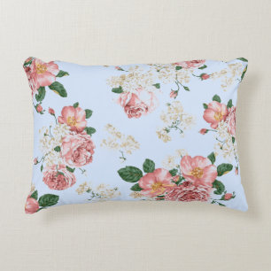 Coussins Décoratifs Rose et crème sur Floral Vintage bleu