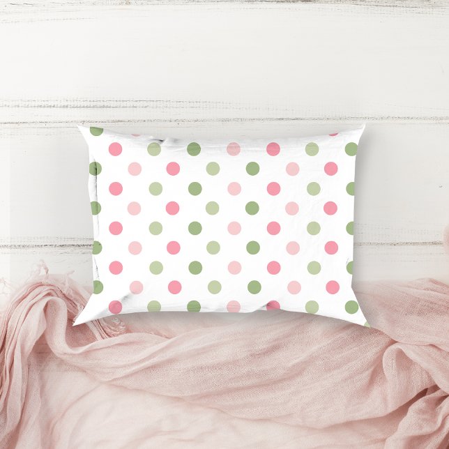 Coussins Décoratifs Rose et Vert Sauge Pastel à Points (Pink & Sage Green Pastel Polka Dot Accent Pillow)
