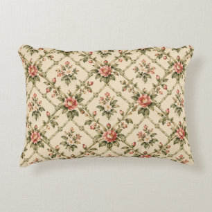 Coussins Décoratifs Rose Florale Rétro en Treillis