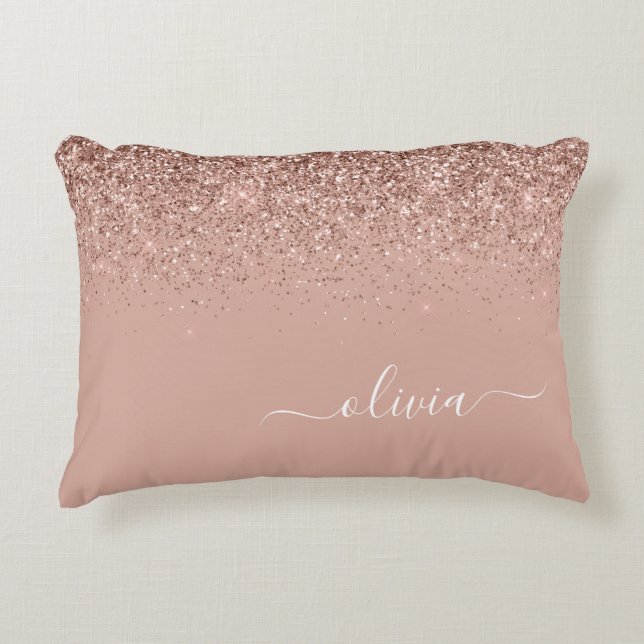 Coussins Décoratifs Rose Gold Blush Pink Parties scintillant Script Mo (Devant)