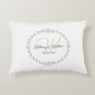 Coussins Décoratifs Rose mariage Vin Wreath Monogramme Taupe