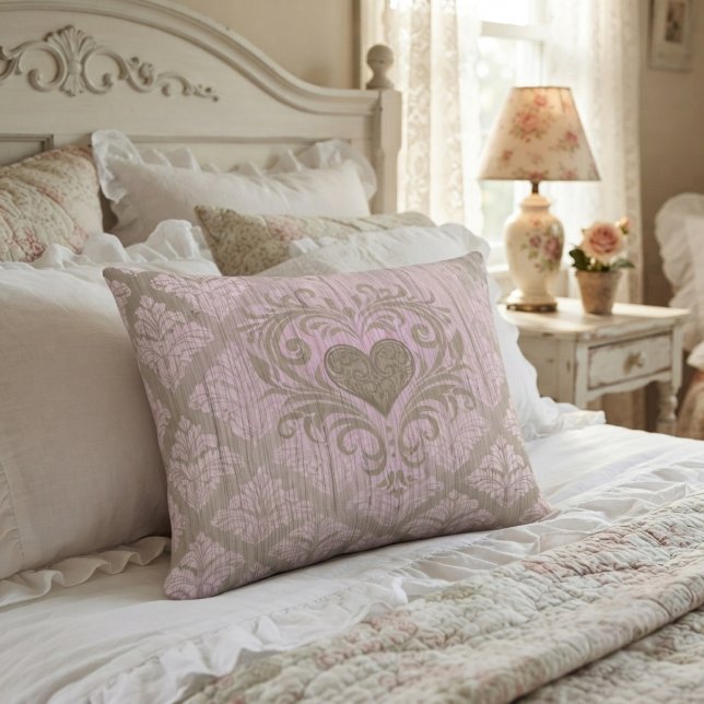 Coussins Décoratifs Rose Pâle Damassé Avec Cœur  (Créateur téléchargé)