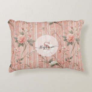 Coussins Décoratifs Rose rose vintage sur Arrière - plan rose rayé