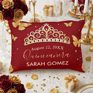 Coussins Décoratifs Rose Rouge Or Quinceañera
