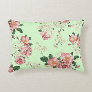 Coussins Décoratifs Rose sur Vert Vintage Floral