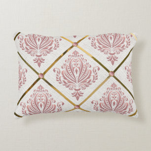 Coussins Décoratifs Rose vintage de glamour Mauve Damask sur lin blanc