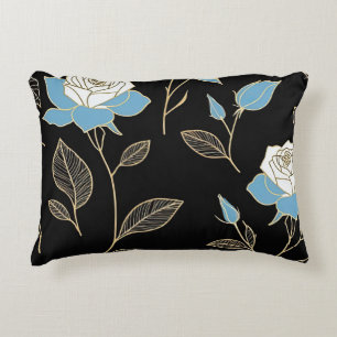 Coussins Décoratifs Roses bleues et blanches avec garniture or