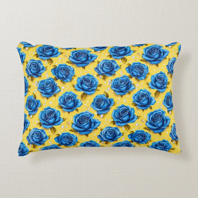 Coussins Décoratifs Roses Bleues Romantiques Fleur Moderne (Devant)