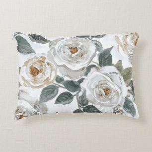 Coussins Décoratifs Roses de jardin   Floral vintage aquarelle blanc