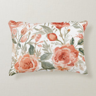 Coussins Décoratifs Roses orange aquarelle botanique corail floral