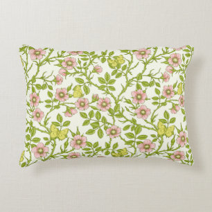 Coussins Décoratifs Roses sauvages et papillons /rose/vert pâle/jaune