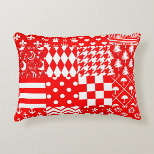 Coussins Décoratifs Rouge blanc Mixte Motif Patchwork Design