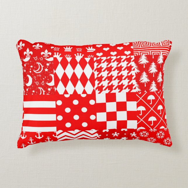 Coussins Décoratifs Rouge blanc Mixte Motif Patchwork Design (Devant)