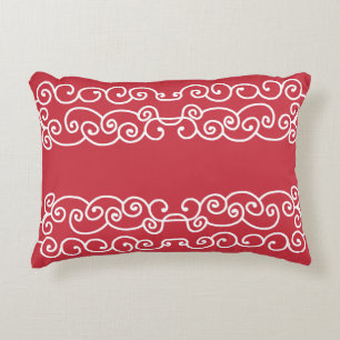 Coussins Décoratifs Rouge brique avec des volutes blanches