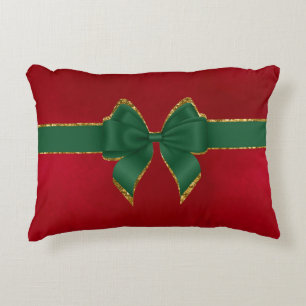 COUSSINS DÉCORATIFS ROUGE DE NOËL AVEC RUBAN DE FÊTE VERT ET OR
