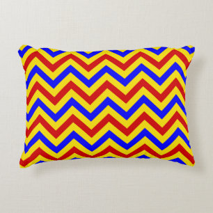 Coussins Décoratifs Rouge Jaune Bleu Grand Motif Chevron ZigZag