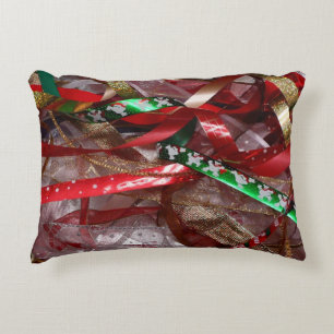 Coussins Décoratifs Rubans de Noël Rouge Vert et Or Vacances