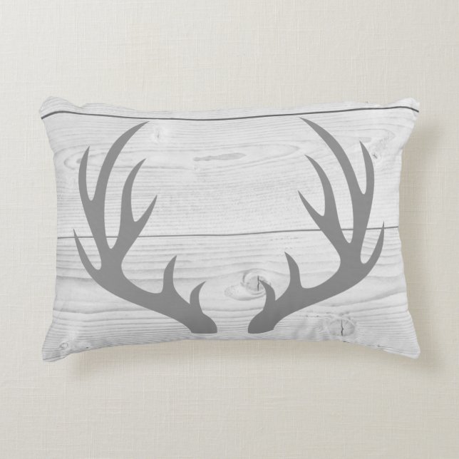 Coussins Décoratifs Russe Gris Buck Antlers Silhouette & Bois Blanc (Devant)
