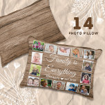 Coussins Décoratifs Rustic Wood 14 Photo Collage Famille Citation<br><div class="desc">Créez votre propre coussin de collage photo avec 14 de vos photos préférées sur un arrière - plan de texture en bois.Personnalisez-vous avec le nom de famille et la date établie. La citation "La famille est tout" ajoute une touche unique au cadeau de plaque photo.</div>