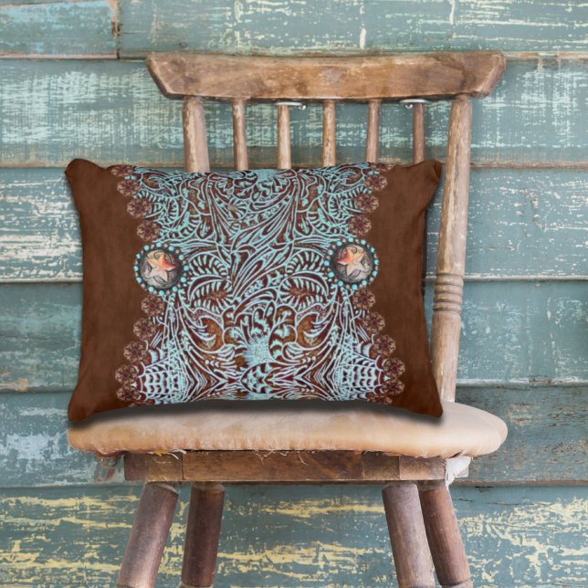 Coussins Décoratifs Rustique brun turquoise de l'ouest motif (Rustic brown turquoise western country pattern accent pillow)