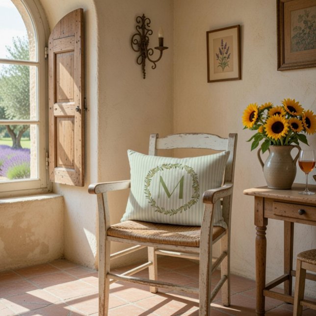 Coussins Décoratifs Sage de monogramme personnalisé Grandes et olives  (Créateur téléchargé)