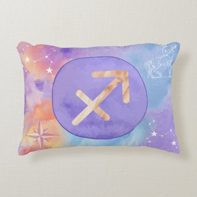 Coussins Décoratifs Sagittaire Aquarelle violette Astrologie Zodiac (Devant)
