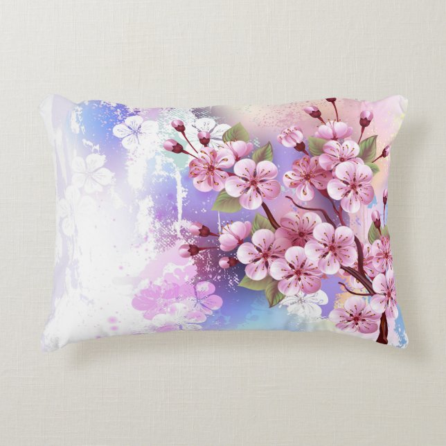 Coussins Décoratifs Sakura rose sur la peinture Arrière - plan (Devant)