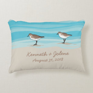 Coussins Décoratifs Sandpipers sur la plage Date de Mariage Noms dans