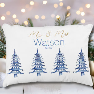Coussins Décoratifs Sapin de Noël Pagode Bleue Monsieur et Madame